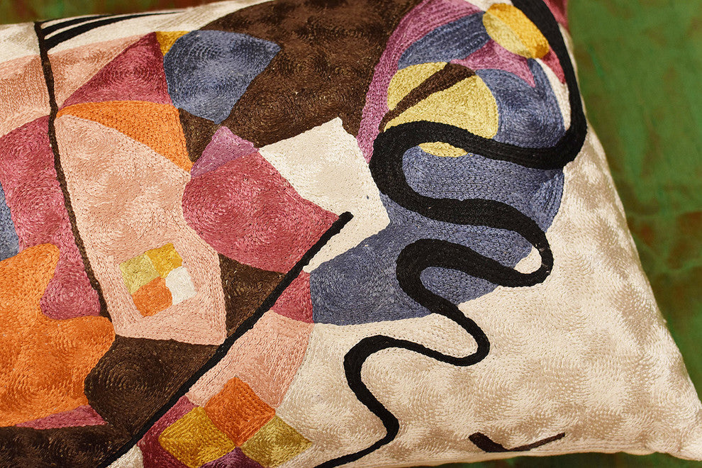 Lumbar Kandinsky Ivory Decorative Pillow Cover Rectangle Art Silk, 13x21"