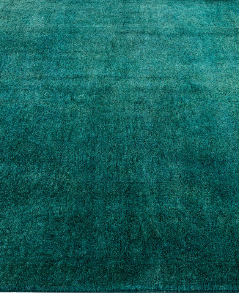 Overdyed One-of-a-Kind Hand-Knotted Area Rug Green, 4' 2" x 5' 9"