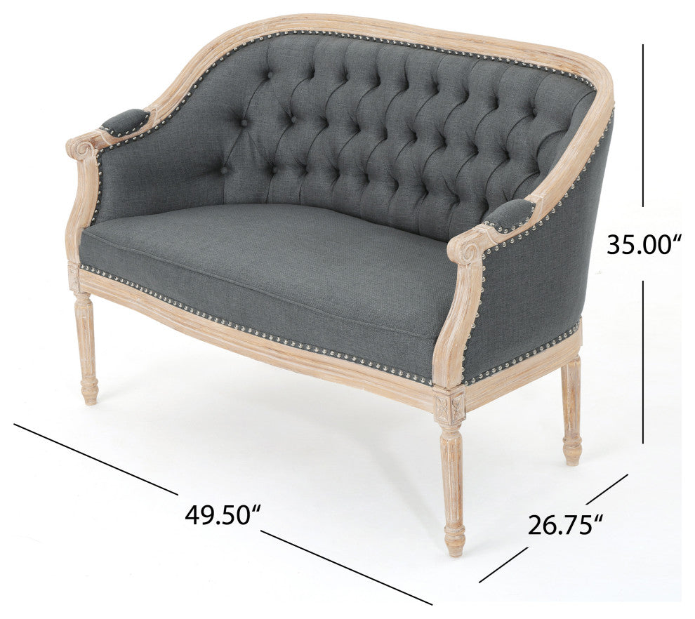 GDF Studio Megan Classical Tufted Loveseat, Dark Gray, Fabric