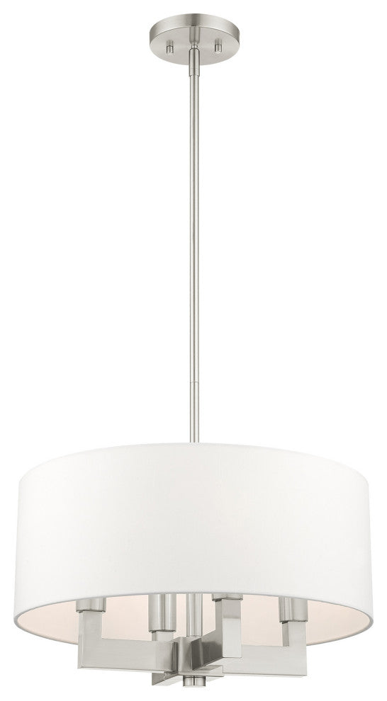 Livex Cresthaven 4 Light Brushed Nickel Chandelier, Off-white Fabric Shade