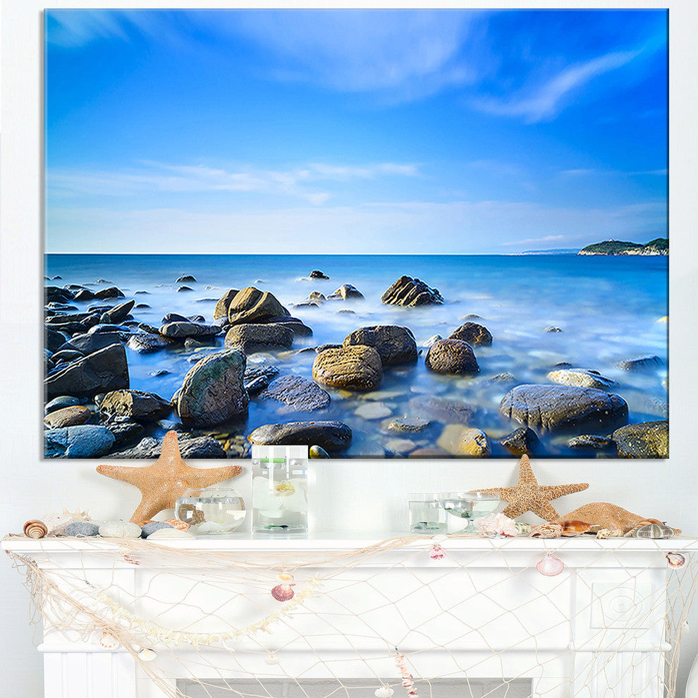 "Baratti Bay Rocks in Waters At Sunset" Seashore Wall Art, 40"x20"