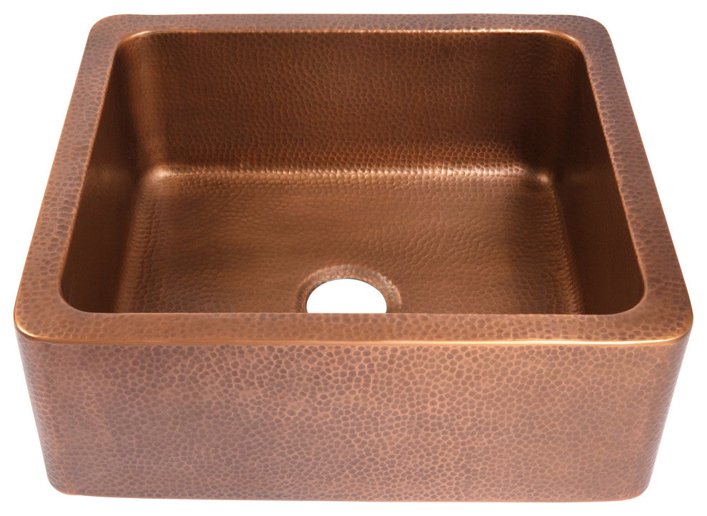 Lange Copper 25" Single Bowl Farmhouse Apron Front Undermount Kitchen Sink
