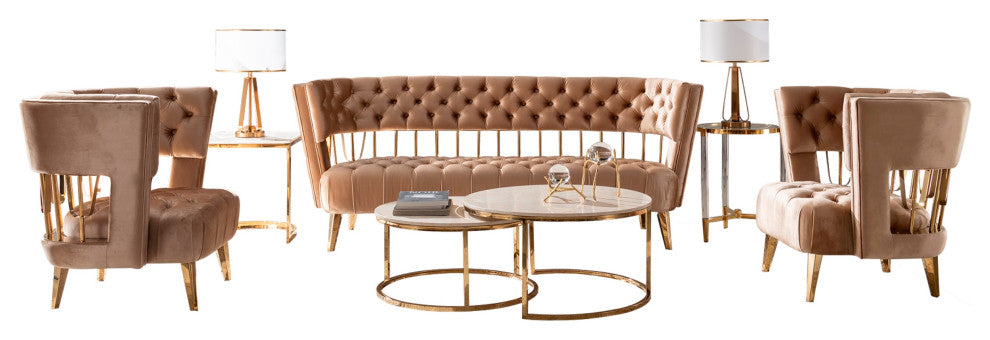 Divani Casa Courtney Beige and Gold Fabric Loveseat