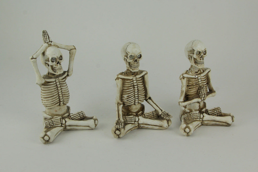 Bone Stretchers Yoga Skeleton Figurines with Color Changing LED Eyes Set of 3