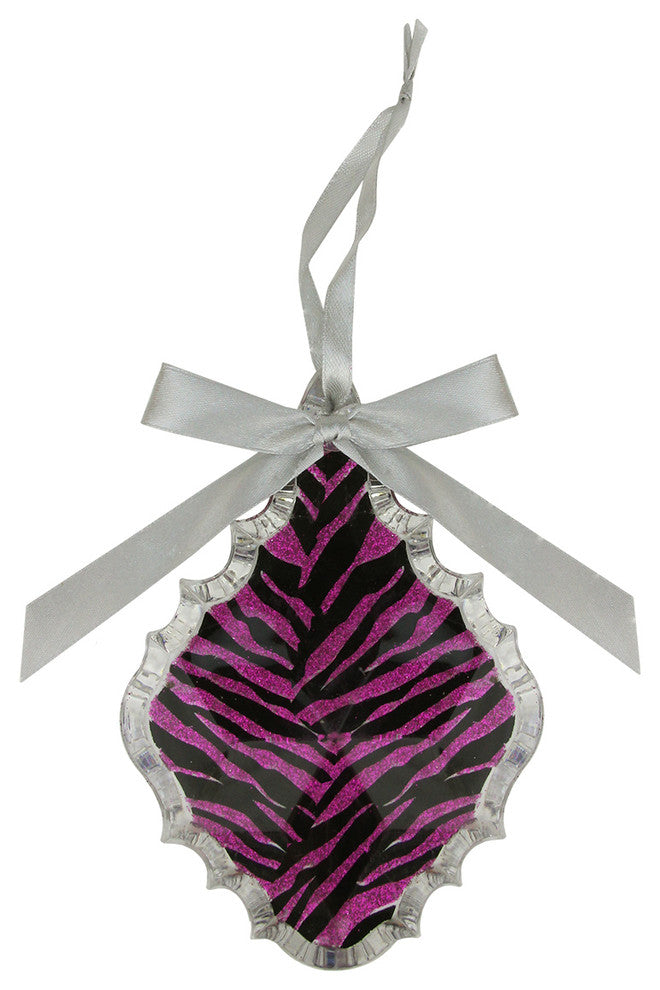 5.5" Glittered Magenta Pink Zebra Print Teardrop Prism Christmas Ornament