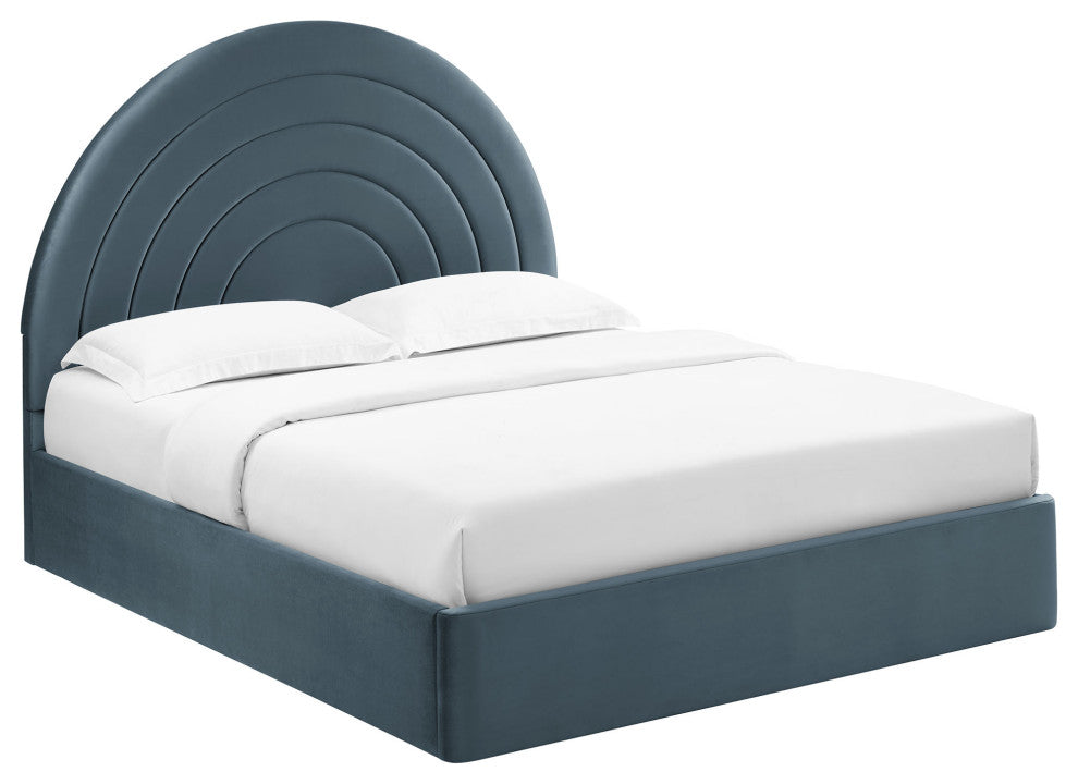 Solana Arched Performance Velvet King Platform Bed, Cadet Blue