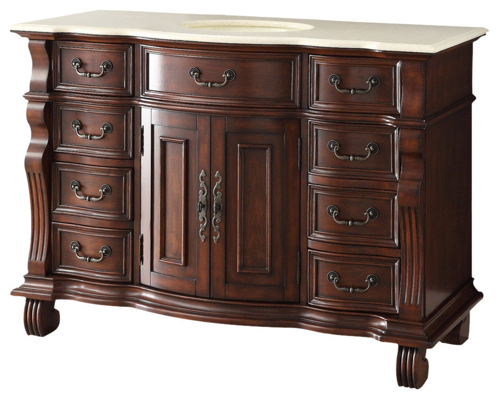 50 inch Cherry Wood Hopkinton Bathroom Sink Vanity Cream Marble Top