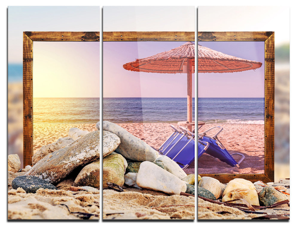 "Framed Beach Sunset" Metal Wall Art, 3 Panels, 36"x28"