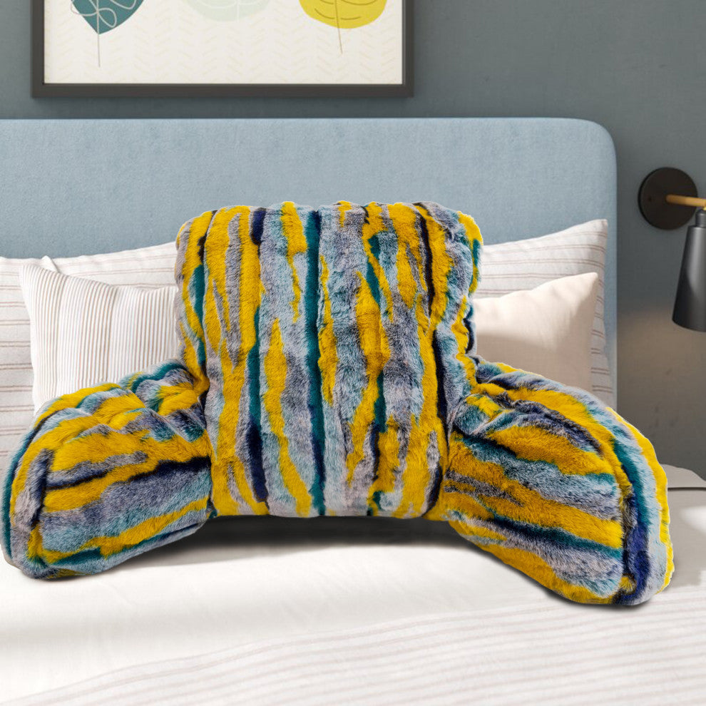 Multi Jacquard Faux Fur Bed Rest NEED ASSEMBLY, 20" x 18" x 17", Teal