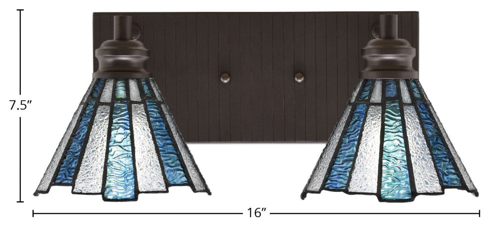 Edge 2-Light Bath Bar, Espresso Finish, 7" Sea Ice Art Glass