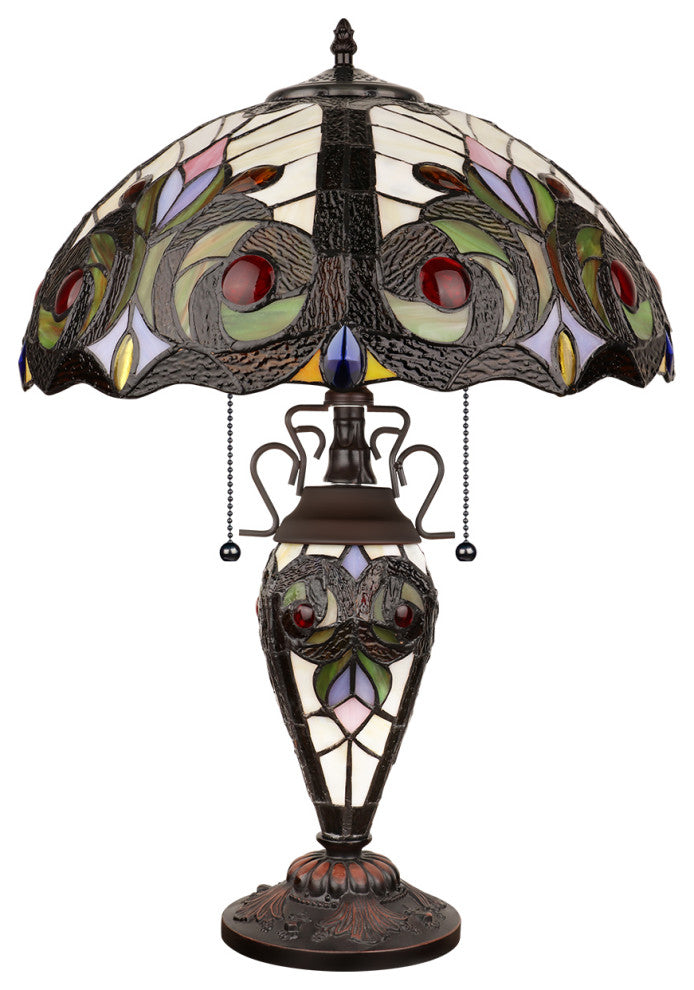 Lennon Tiffany 3-Light Victorian Double Lit Table Lamp 16" Shade