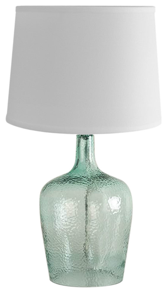 19"h Artisanal Hand-Blown Aqua Green Sea Glass Coastal Style Table Lamp, White L
