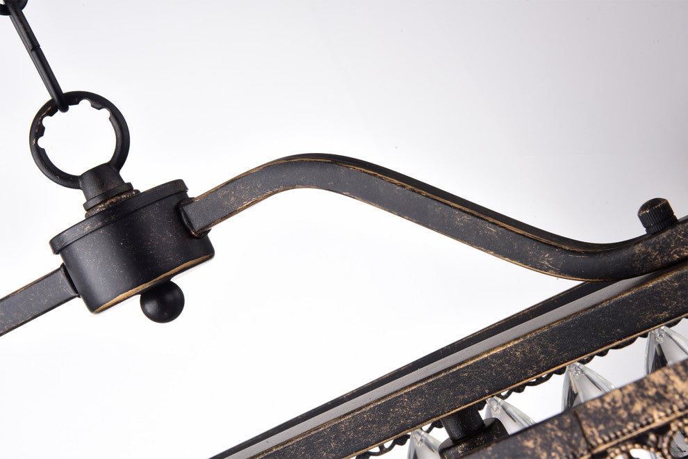 4-Light Antique Bronze Rectangular Crystal Chandelier Dining Room Fixture Glam