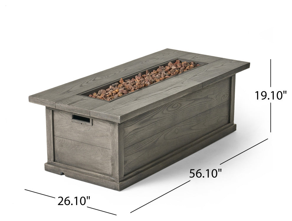 GDF Studio Pablo Outdoor 56" Rectangular Propane Fire Table, Gray Wood