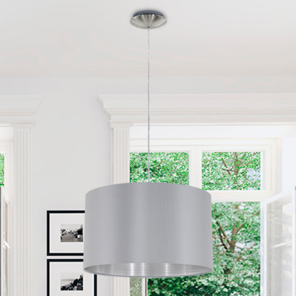 Maserlo - 1-Light Pendant - Satin Nickel, Gray/Silver Shade