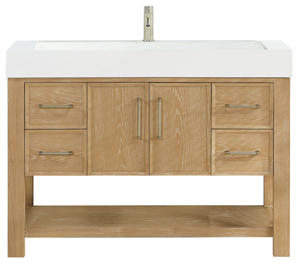 Vera Bath Vanity with Stone Top, Washed Ash Grey, 48", Single Vanity, No Mirror