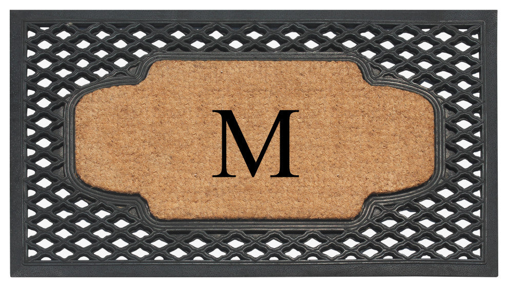 A1HC Mesh Border Rubber and Coir Monogrammed Doormat, 23"X38", Black, M