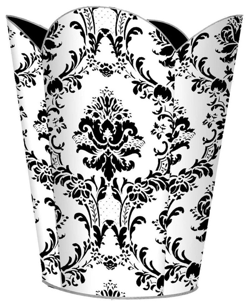 Black on White Damask Wastepaper Basket