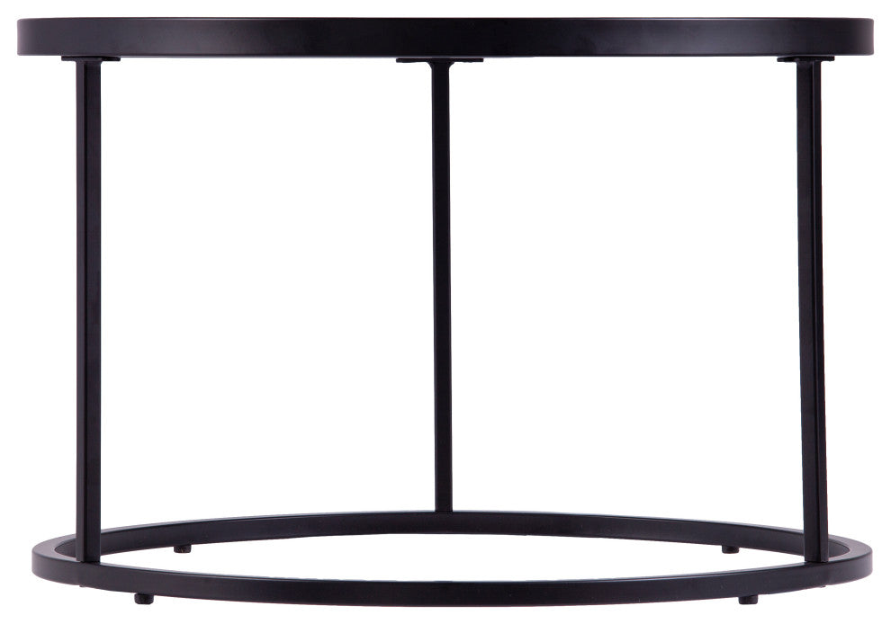 Donabbey Round Nestng Cocktail Tables 2pc Set, Antique Mirror and Black