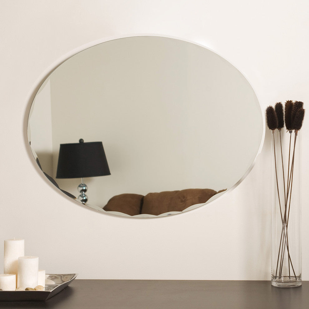 Frameless Oval Scallop Beveled Mirror