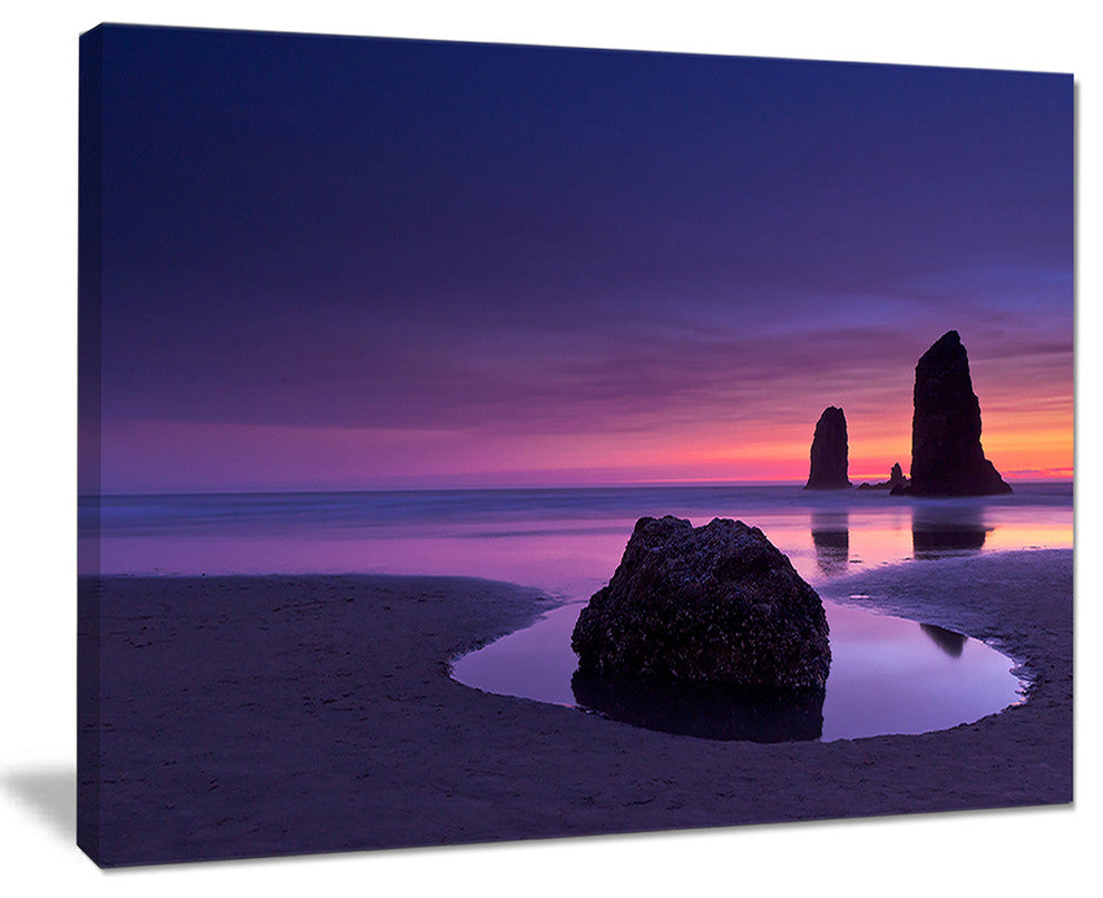 "Purple Haystack Rock" Seascape Art Canvas, 20"x12"