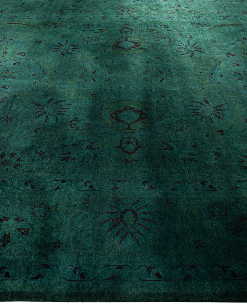 Overdyed One-of-a-Kind Hand-Knotted Area Rug Green, 9' 2" x 12' 1"