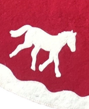 Handmade Christmas Tree Skirt in Felt, Horses on Red, 60"