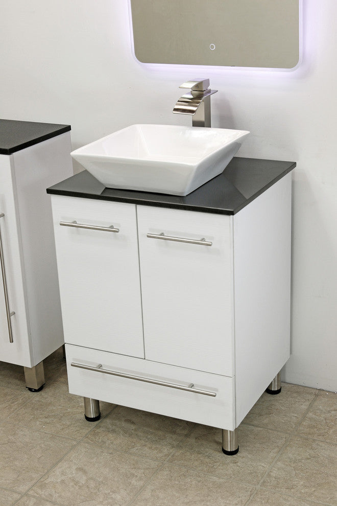Windbay 24" Freestanding Vanity, White Texture Embossed, Black Stone Countertop