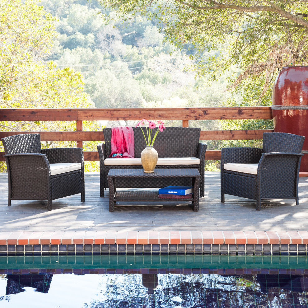 GDF Studio 4-Piece Clearwater Outdoor Brown Wicker Sofa Set