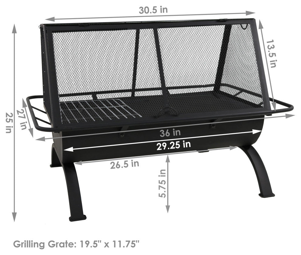 Sunnydaze Northland Grill Fire Pit With Spark Screen and Vinyl Cover, 36"