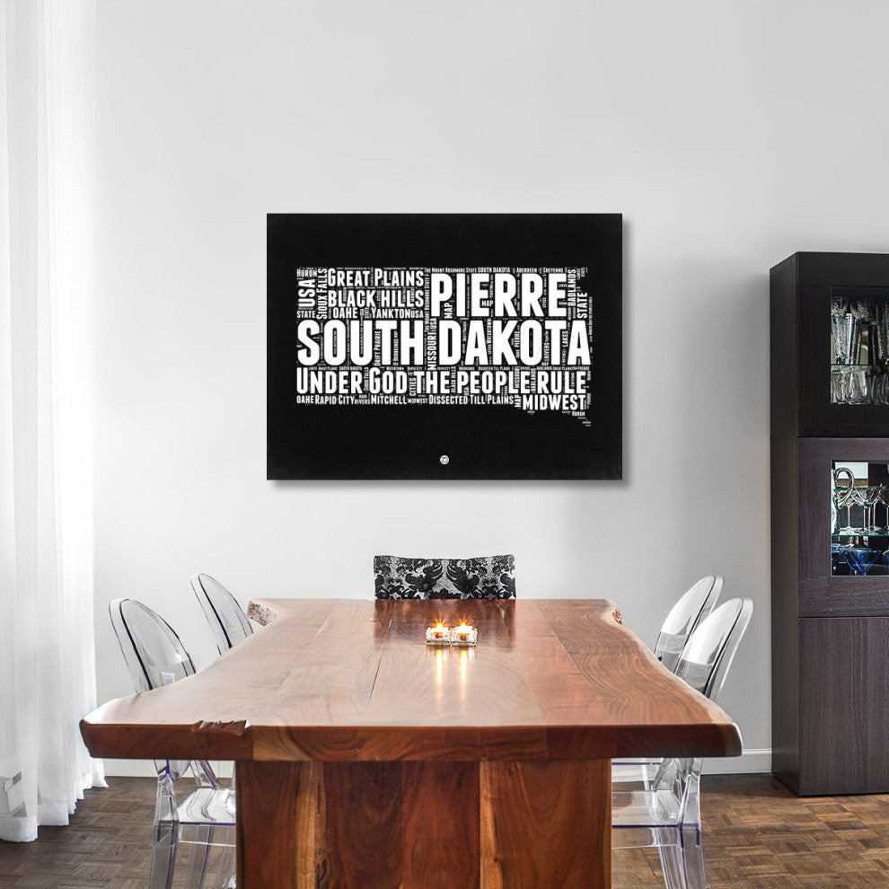 "South Dakota Black and White Map" Fine Art Print