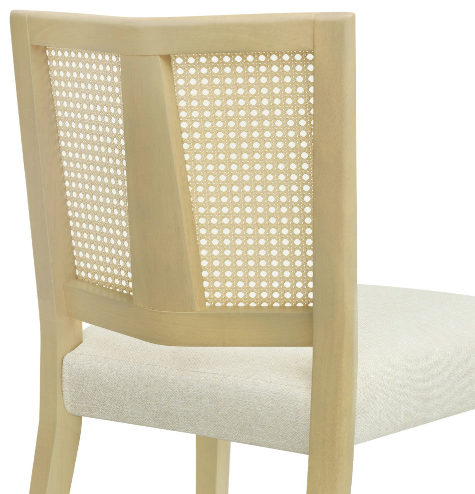 GDF Studio Rattan Dining Chairs, Rubberwood Frame, Set of 2, Light Ash/Beige