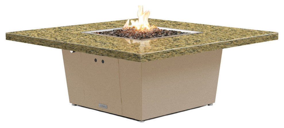 Square Fire Pit Table, 56x56, Natural Gas, Santa Cecillia Granite Top, Beige