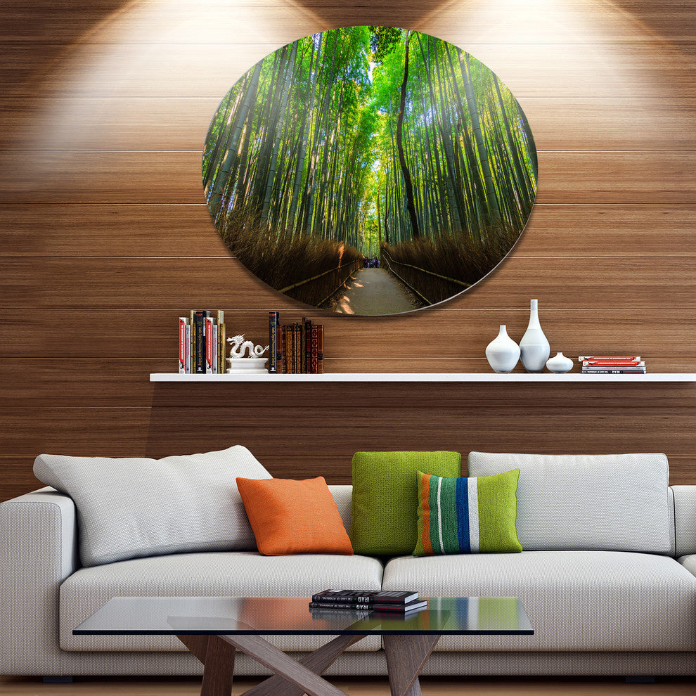 Road Through Dense Bamboo Groves, Landscape Disc Metal Wall Art, 36"