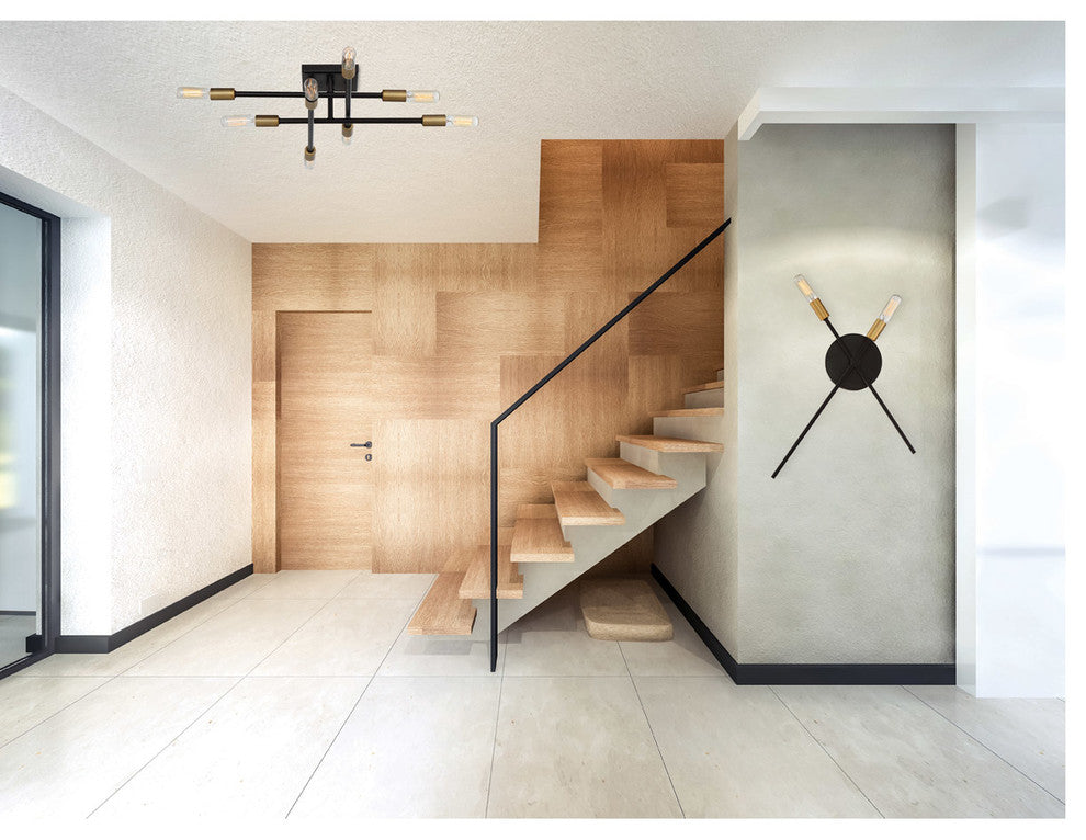 8-Light Semi-Flush Mount, Bronze and Brass