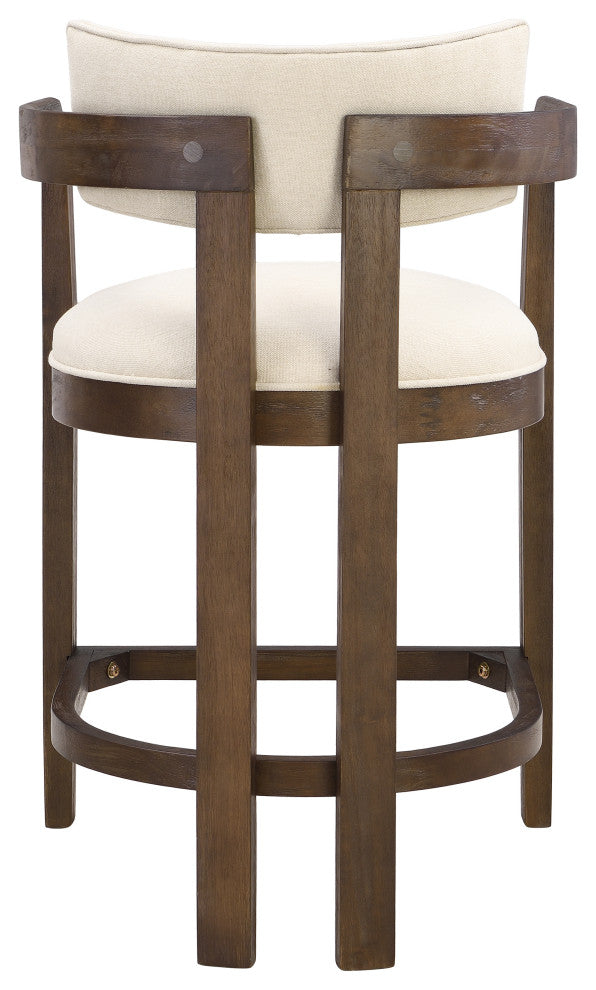 GDF Studio 26" Upholstered Counter Height Bar Stool, Set of 2, Walnut/Beige
