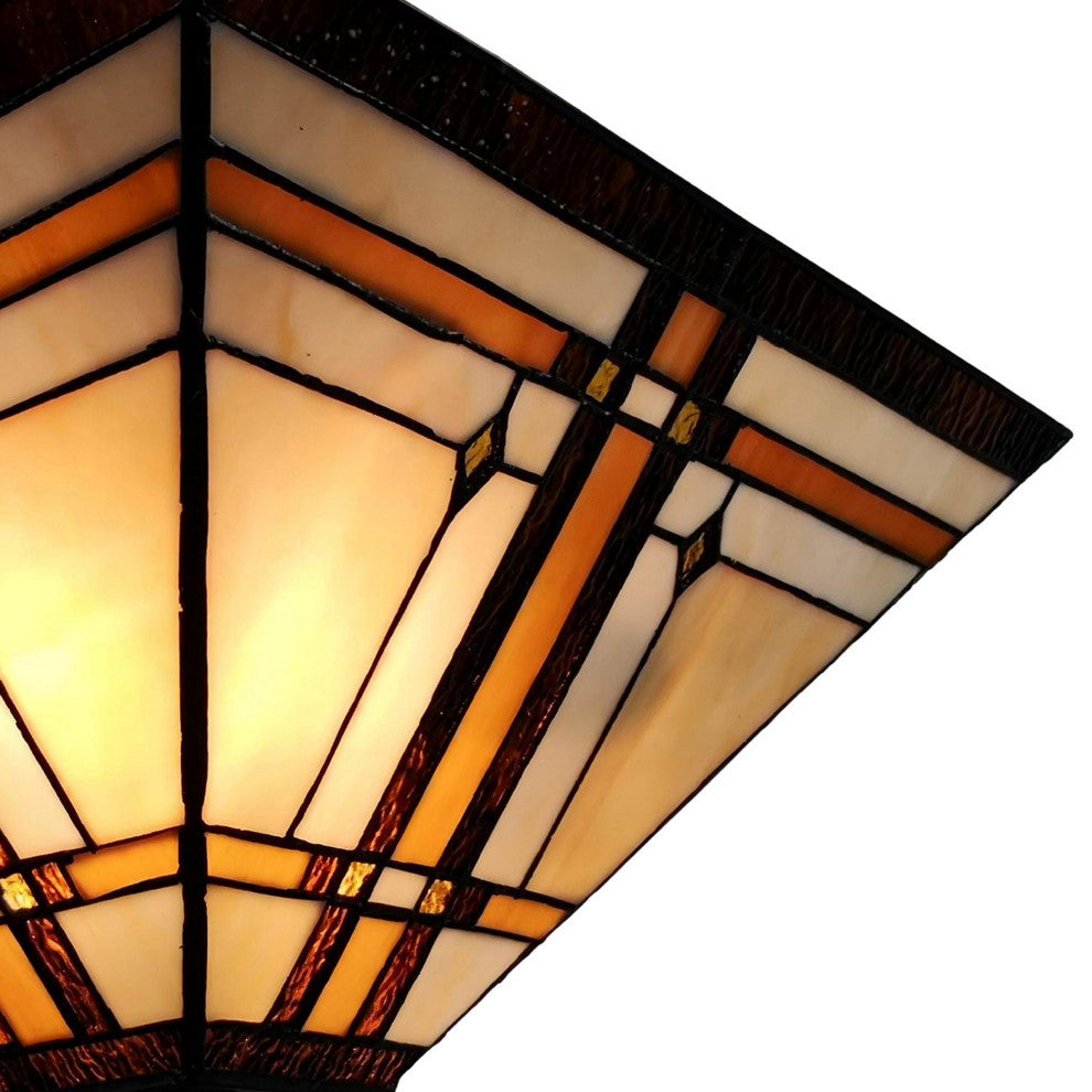 Amora AM085CL14B Tiffany-Style Mission 2-Light Semi-Flush Ceiling Fixture, 14"