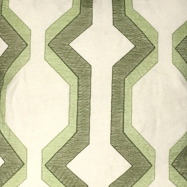 Benzara BM200588 Cotton Pillow with Geometric Embroidery, Green and White