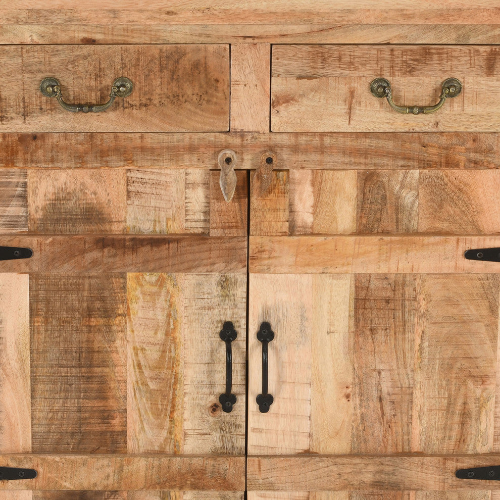 39" Farmhouse Cabinet 2 Drawer Mango Wood Console 2 Door Storage Brown