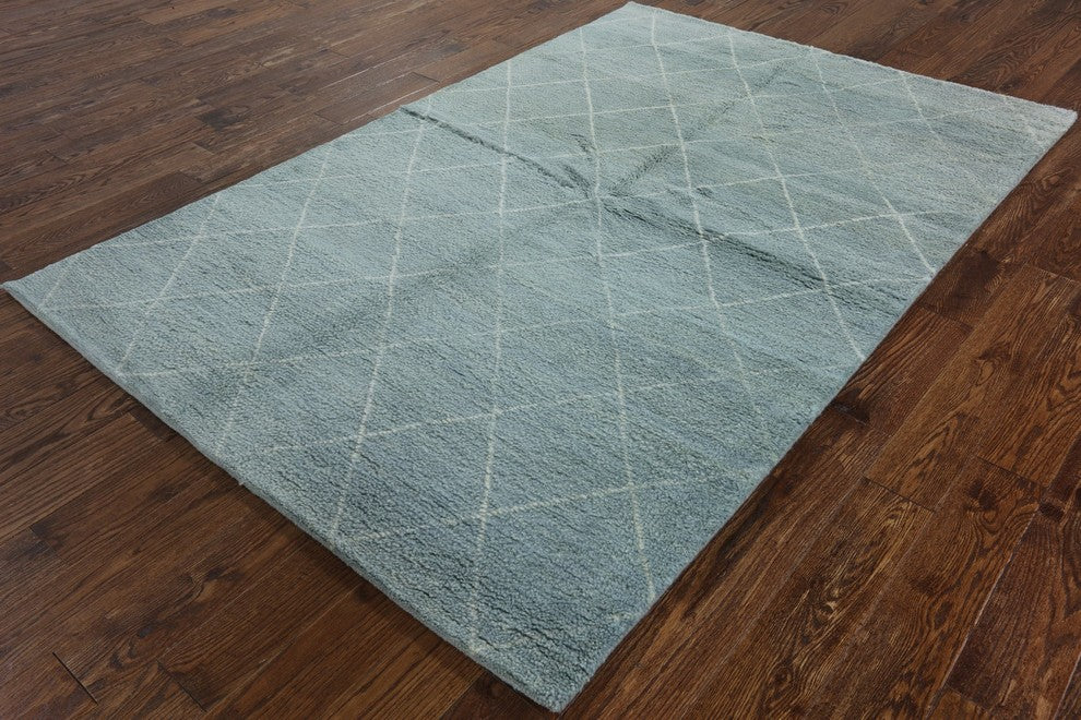 5'x8' Moroccan Collection Hand Knotted Modern Light Blue Oriental Wool Rug