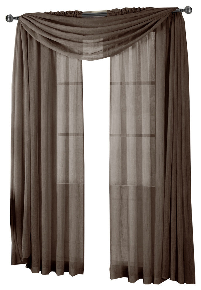 Abri Single Rod Pocket Sheer Curtain Panel, Chocolate, 50"x108"