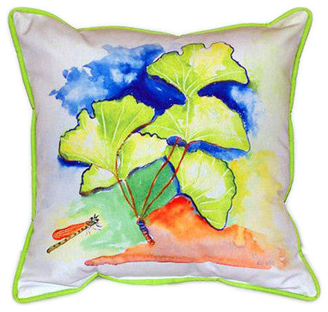 Pair of Betsy Drake Gingko Leaves Large Indoor/Outdoor Pillows 18 Inch x 18 Inc