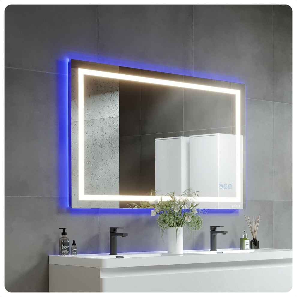 Eviva Deco Piece Wall Mounted Bathroom Vanity, Backlit Led Mirror Frame Lights