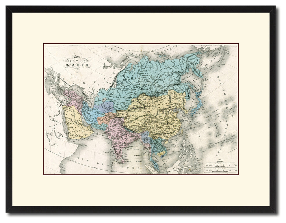 Asia Map Print On Canvas With Black Frame, 16" X 21"