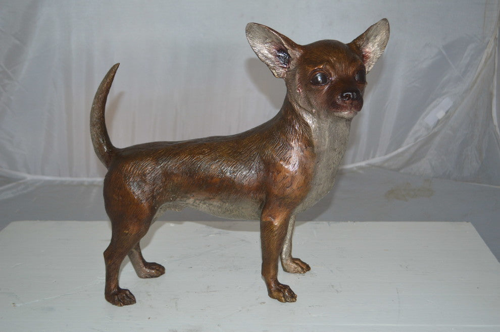 Standing Chihuahua Bronze Statue -  Size: 6"L x 16"W x 14"H.
