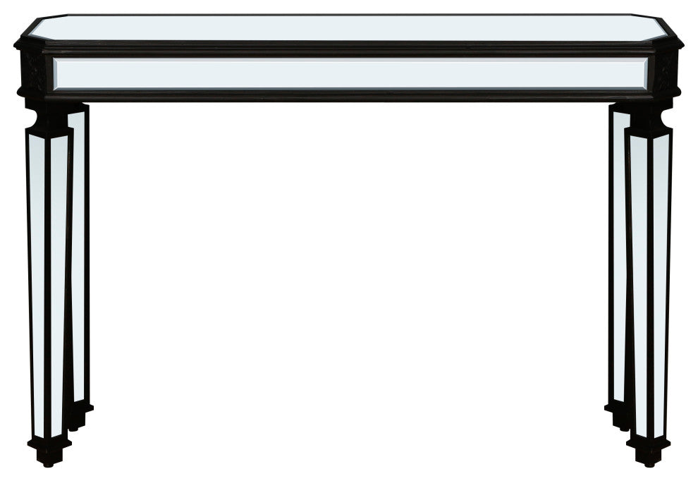 GDF Studio 48" Vintage Mirror Console Table, Wood Grain Carving, Black/Silver
