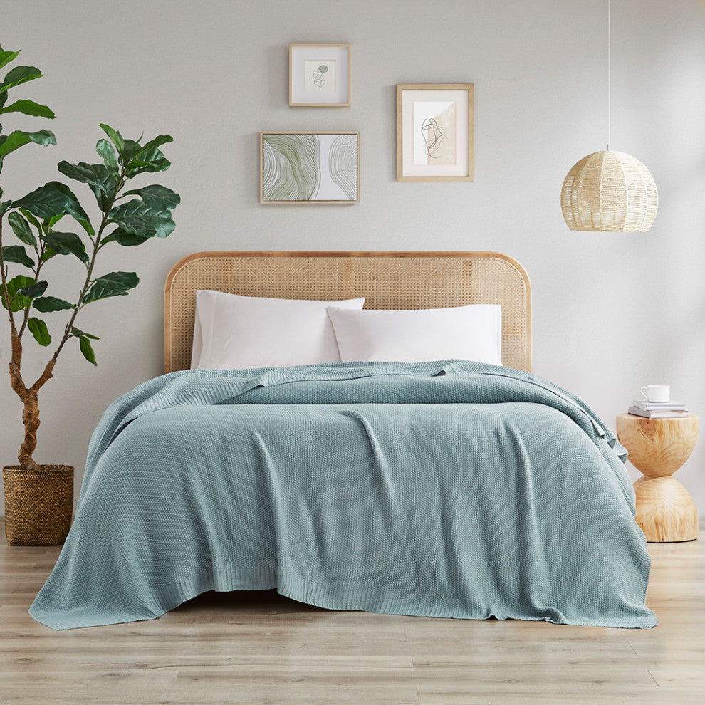 INK+IVY Bree Knit Blanket, Light Blue