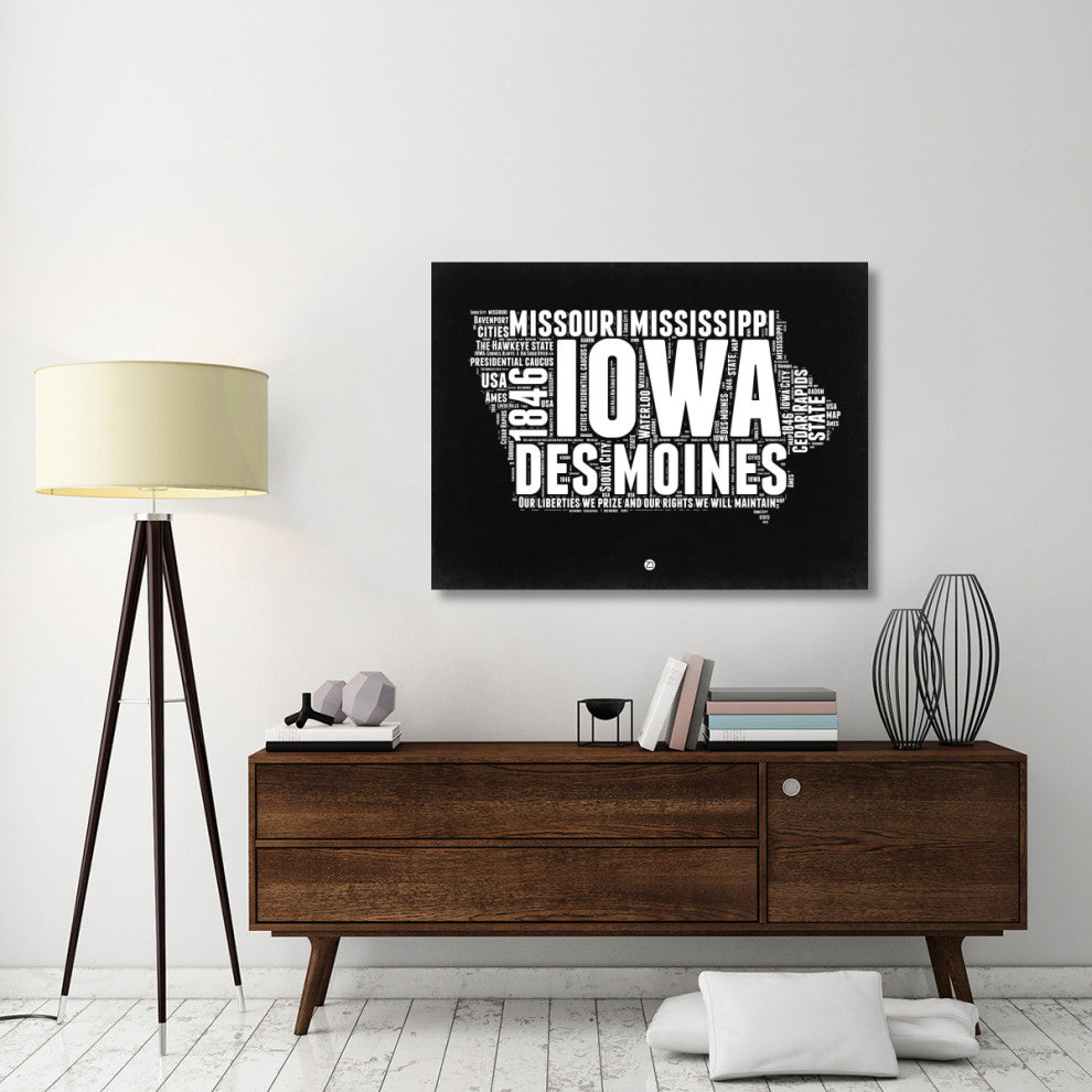 "Iowa Black and White Map" Fine Art Print