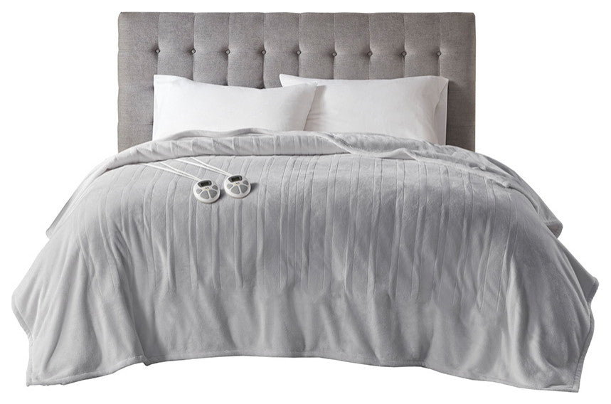 Serta Plush Heated Blanket, Light Grey