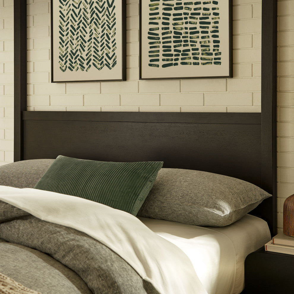 Alva Queen Wood Canopy Platform Bed, Smoked Oak